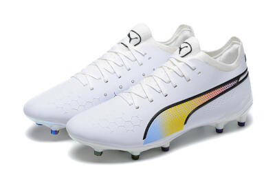Puma King Ultimate Icon MG Low-Tops Football Boots - White/Blue/Yellow/Red