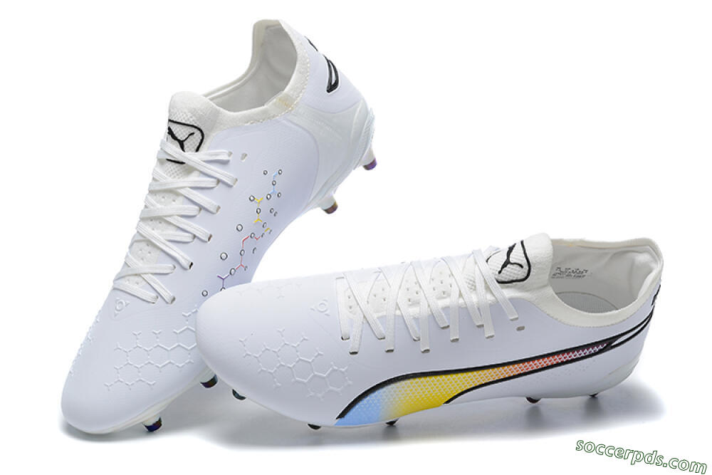 Puma King Ultimate Icon MG Low-Tops Football Boots - White/Blue/Yellow/Red 6