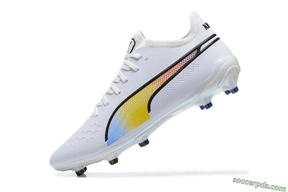 Puma King Ultimate Icon MG Low-Tops Football Boots - White/Blue/Yellow/Red 8