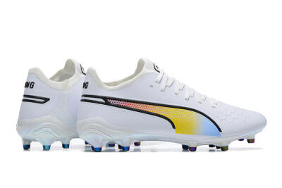 Puma King Ultimate Icon MG Low-Tops Football Boots - White/Blue/Yellow/Red