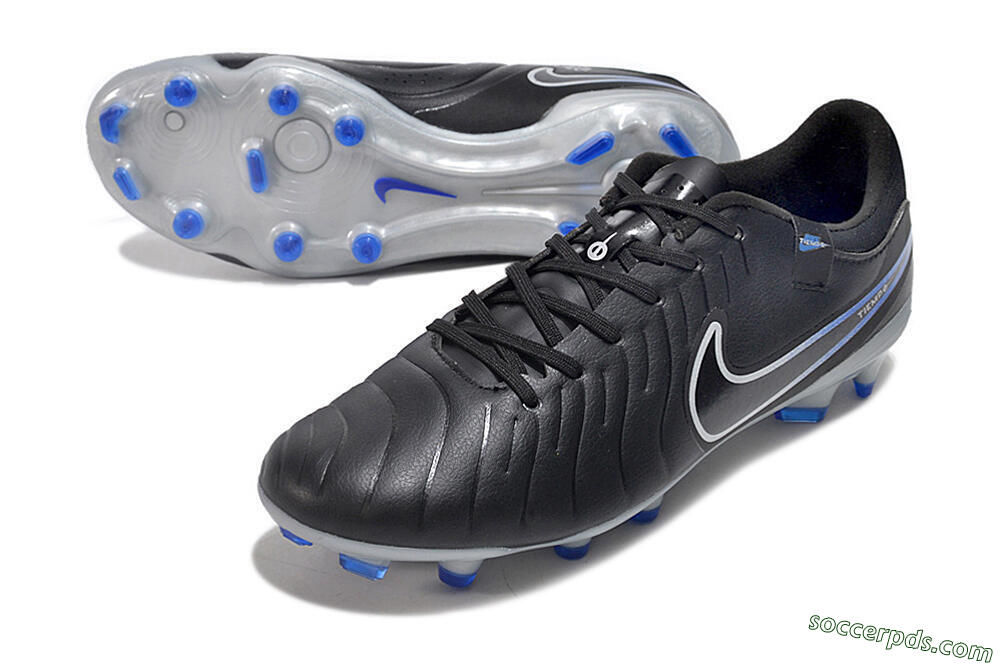 Nike Tiempo Legend 10 Academy FG Low-Tops Football Boots - Black/White/Blue 3