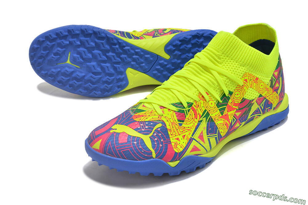 Puma Future X Powercat Tokyo Match TF Low-Tops Football Shoes - Blue/Yellow/Pink 3