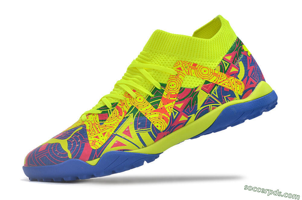 Puma Future X Powercat Tokyo Match TF Low-Tops Football Shoes - Blue/Yellow/Pink 5
