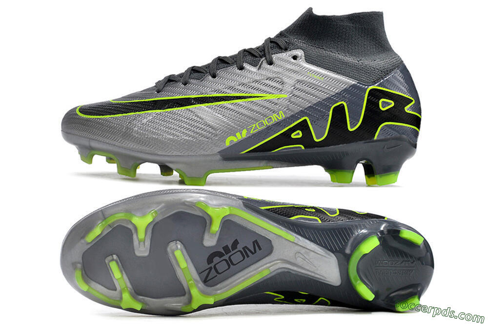 Nike Air Zoom Mercurial Superfly 9 Elite FG High-Tops Football Boots - Grey/Silver/Black/Green 0