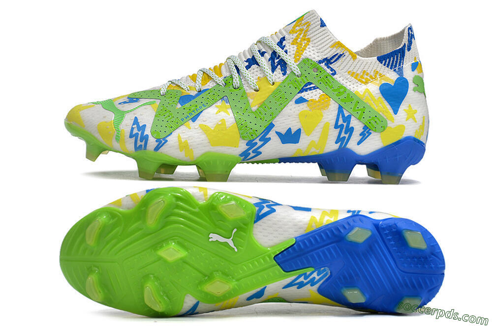 Puma Future Ultimate DNA FG Low-Tops Football Boots - White/Blue/Yellow/Green 0