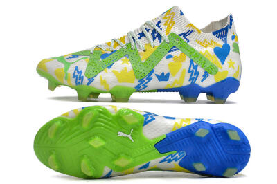 Puma Future Ultimate DNA FG Low-Tops Football Boots - White/Blue/Yellow/Green