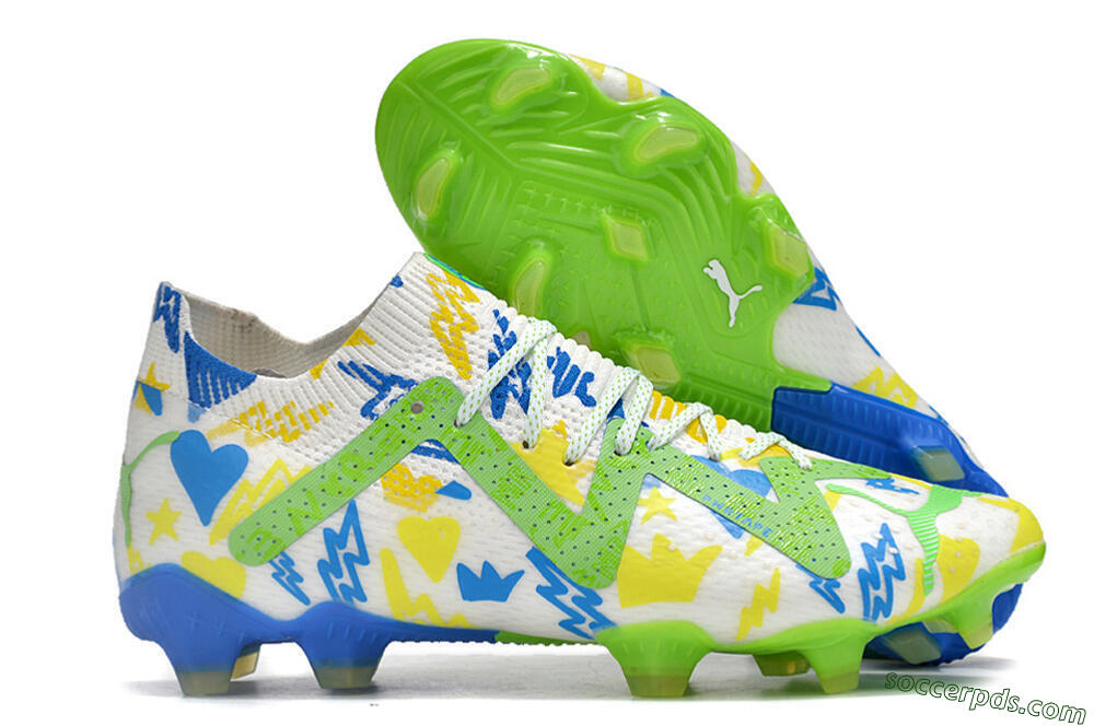 Puma Future Ultimate DNA FG Low-Tops Football Boots - White/Blue/Yellow/Green 1