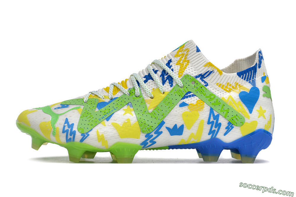 Puma Future Ultimate DNA FG Low-Tops Football Boots - White/Blue/Yellow/Green 2