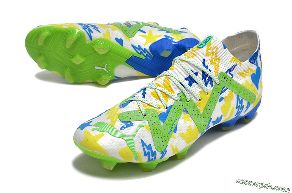 Puma Future Ultimate DNA FG Low-Tops Football Boots - White/Blue/Yellow/Green 3