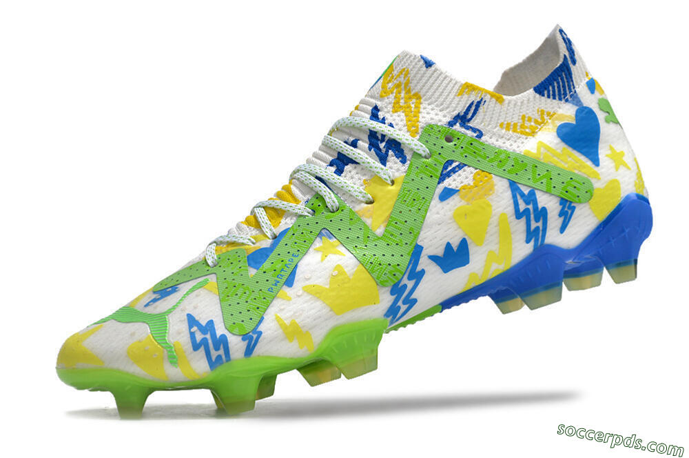 Puma Future Ultimate DNA FG Low-Tops Football Boots - White/Blue/Yellow/Green 5