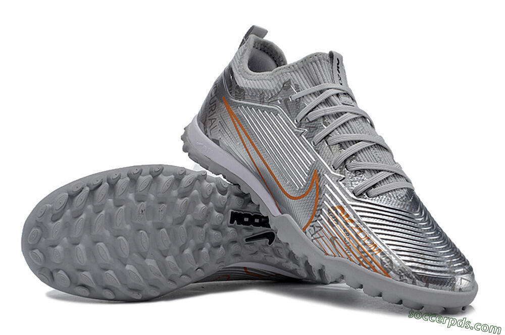 Nike Air Zoom Mercurial Vapor 15 Pro TF Low-Tops Football Shoes - Silver/Gold/Black 3