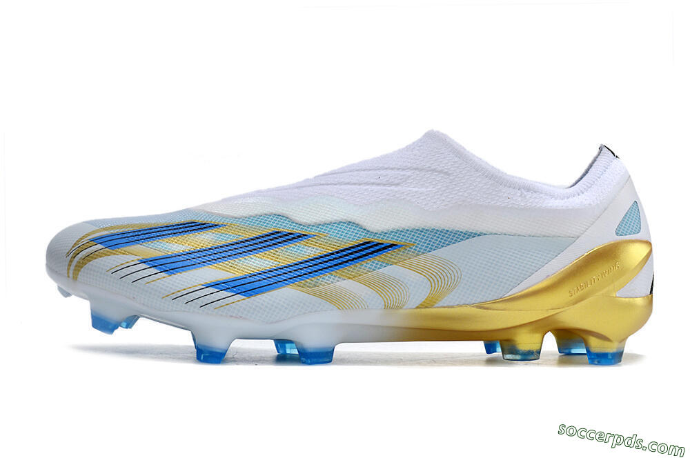 Adidas X Crazyfast.1 FG Low-Tops Football Boots - White/Blue/Gold 2
