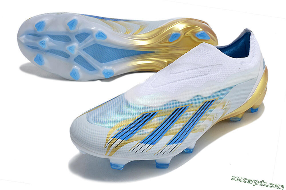 Adidas X Crazyfast.1 FG Low-Tops Football Boots - White/Blue/Gold 3