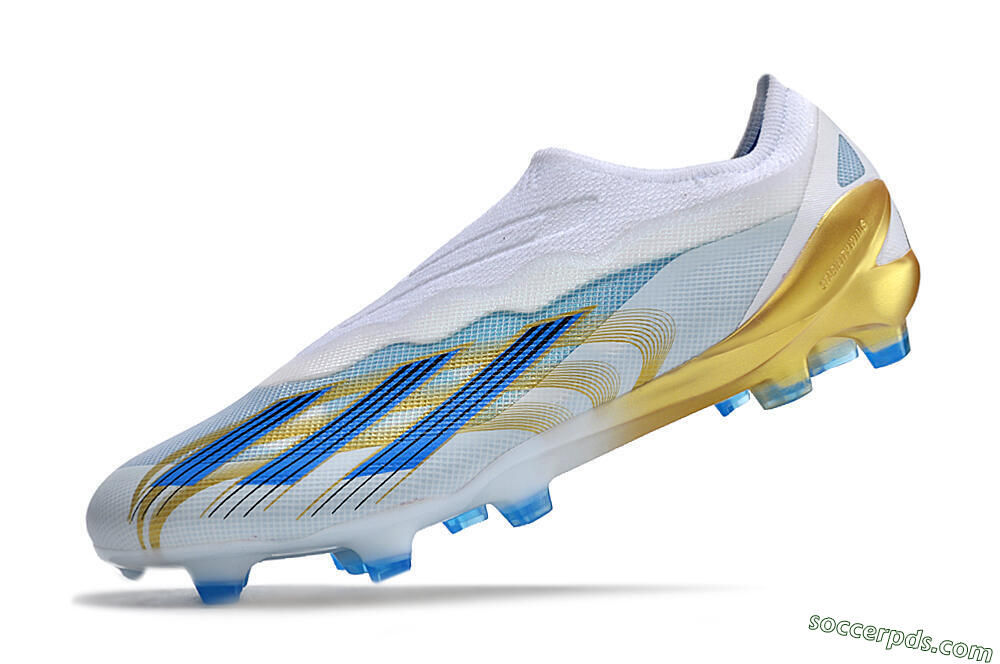 Adidas X Crazyfast.1 FG Low-Tops Football Boots - White/Blue/Gold 5