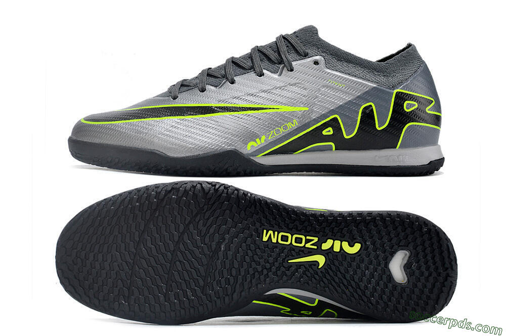 Nike Air Zoom Mercurial Vapor 15 Elite IC Low-Tops Football Shoes - Silver/Grey/Black/Green 0