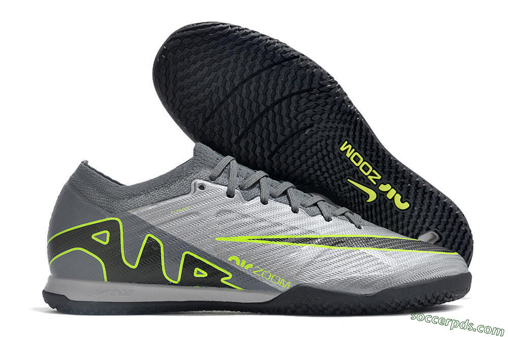 Nike Air Zoom Mercurial Vapor 15 Elite IC Low-Tops Football Shoes - Silver/Grey/Black/Green 1