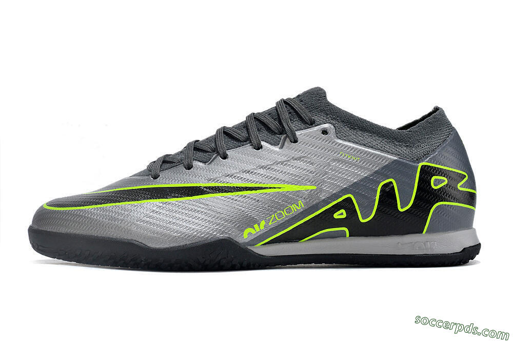Nike Air Zoom Mercurial Vapor 15 Elite IC Low-Tops Football Shoes - Silver/Grey/Black/Green 2