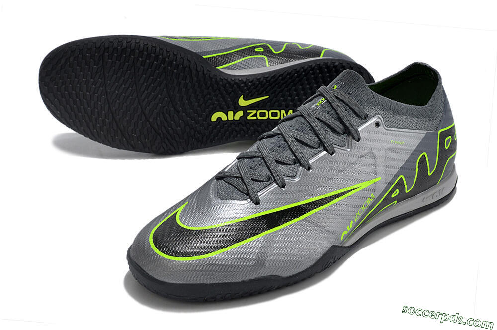 Nike Air Zoom Mercurial Vapor 15 Elite IC Low-Tops Football Shoes - Silver/Grey/Black/Green 3