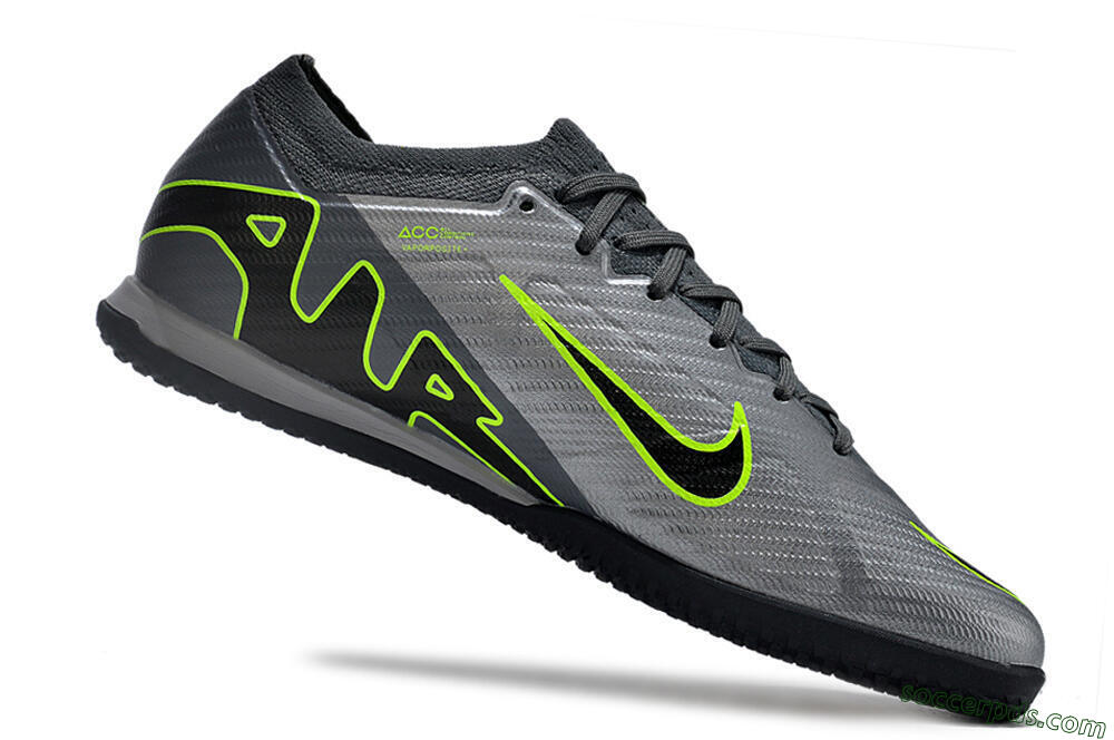 Nike Air Zoom Mercurial Vapor 15 Elite IC Low-Tops Football Shoes - Silver/Grey/Black/Green 4