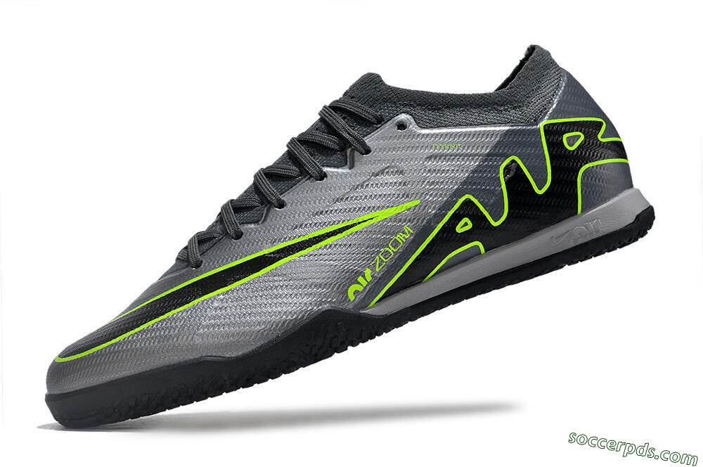 Nike Air Zoom Mercurial Vapor 15 Elite IC Low-Tops Football Shoes - Silver/Grey/Black/Green 5