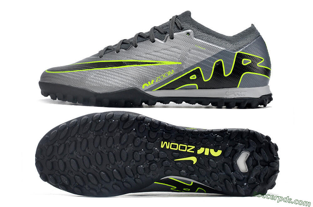 Nike Air Zoom Mercurial Vapor 15 Elite TF Low-Tops Football Shoes - Silver/Grey/Black/Green 0