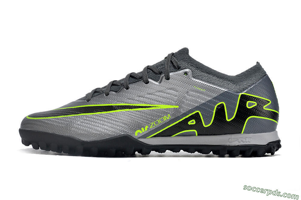 Nike Air Zoom Mercurial Vapor 15 Elite TF Low-Tops Football Shoes - Silver/Grey/Black/Green 2