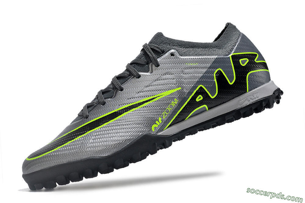 Nike Air Zoom Mercurial Vapor 15 Elite TF Low-Tops Football Shoes - Silver/Grey/Black/Green 5