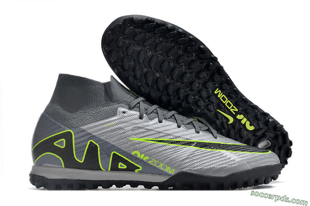 Nike Air Zoom Mercurial Superfly 9 Elite TF High-Tops Football Shoes - Silver/Grey/Black/Green 1