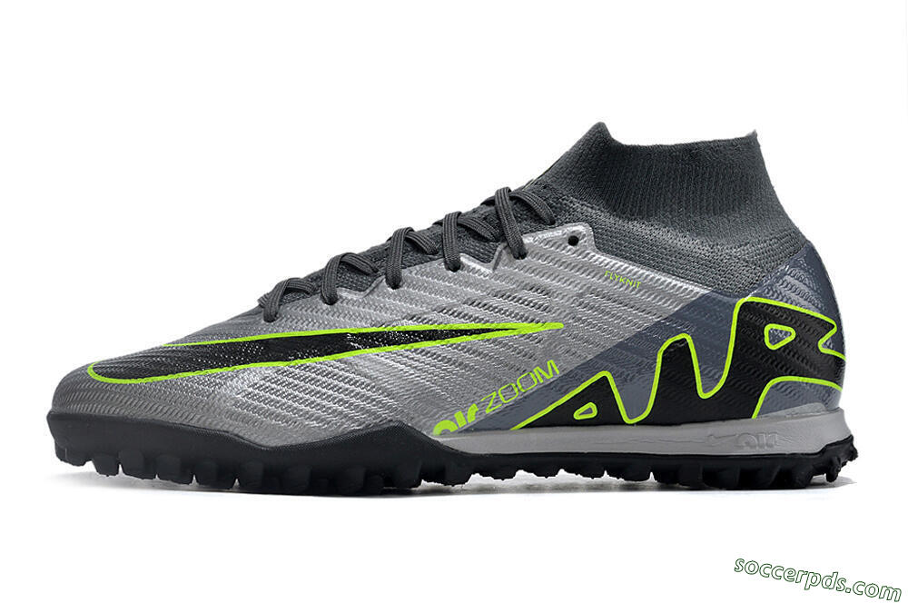Nike Air Zoom Mercurial Superfly 9 Elite TF High-Tops Football Shoes - Silver/Grey/Black/Green 2