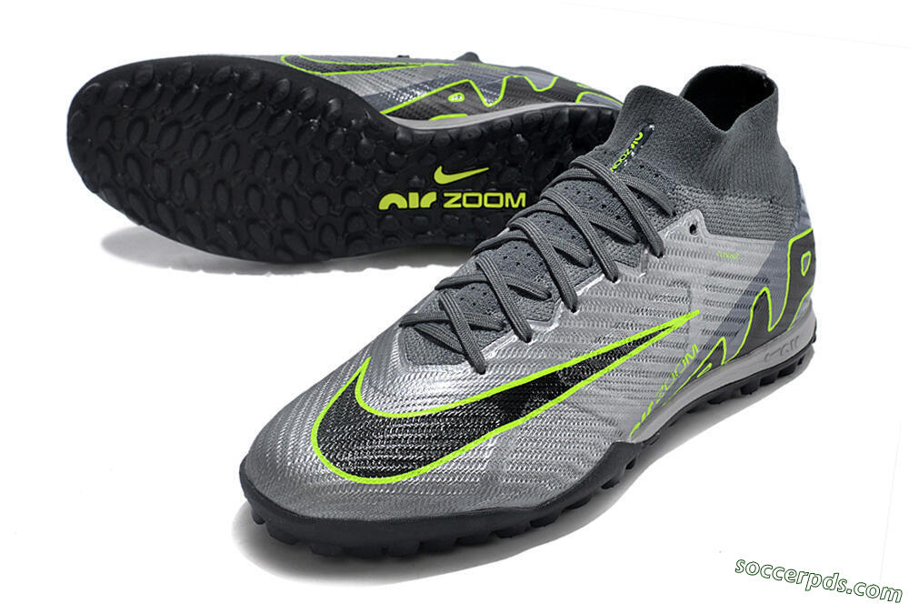 Nike Air Zoom Mercurial Superfly 9 Elite TF High-Tops Football Shoes - Silver/Grey/Black/Green 3