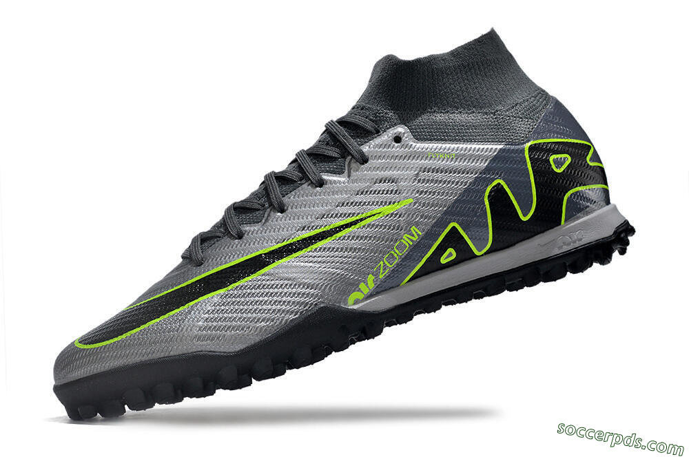 Nike Air Zoom Mercurial Superfly 9 Elite TF High-Tops Football Shoes - Silver/Grey/Black/Green 5