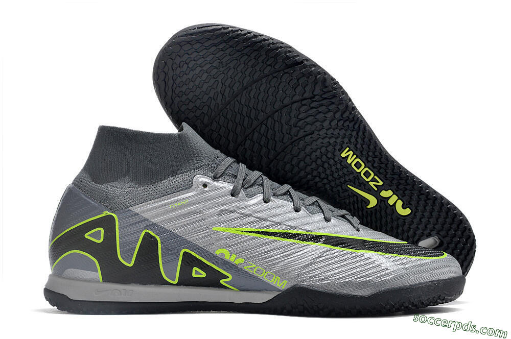 Nike Air Zoom Mercurial Superfly 9 Elite IC High-Tops Football Shoes - Silver/Grey/Black/Green 1