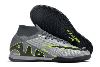 Nike Air Zoom Mercurial Superfly 9 Elite IC High-Tops Football Shoes - Silver/Grey/Black/Green