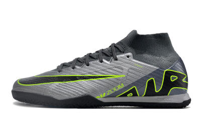 Nike Air Zoom Mercurial Superfly 9 Elite IC High-Tops Football Shoes - Silver/Grey/Black/Green