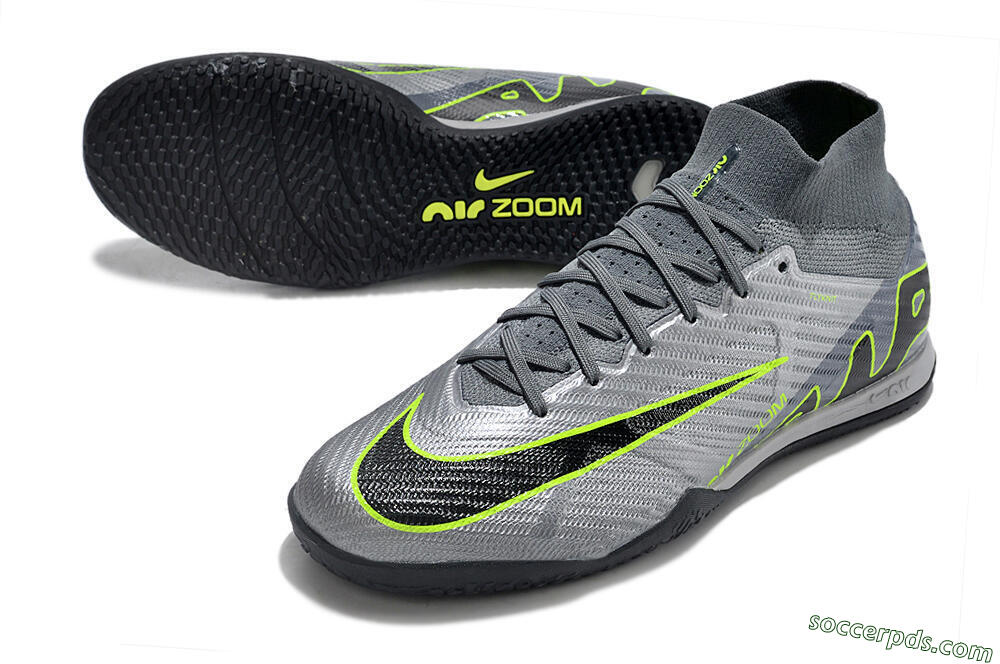 Nike Air Zoom Mercurial Superfly 9 Elite IC High-Tops Football Shoes - Silver/Grey/Black/Green 3