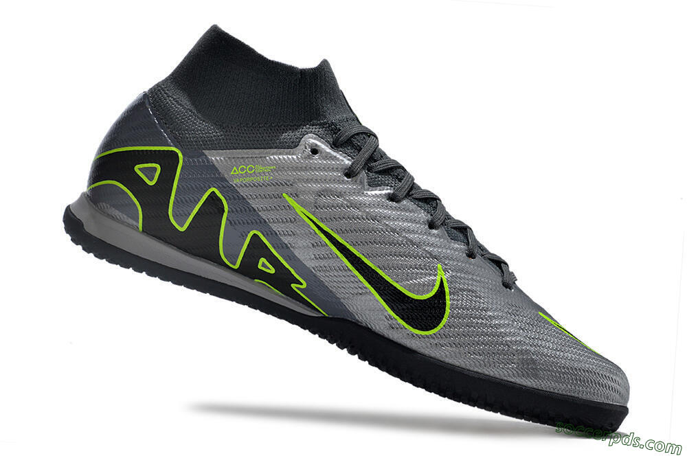 Nike Air Zoom Mercurial Superfly 9 Elite IC High-Tops Football Shoes - Silver/Grey/Black/Green 4