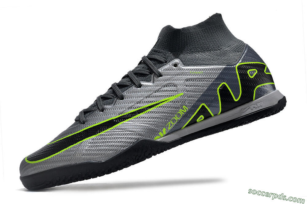 Nike Air Zoom Mercurial Superfly 9 Elite IC High-Tops Football Shoes - Silver/Grey/Black/Green 5