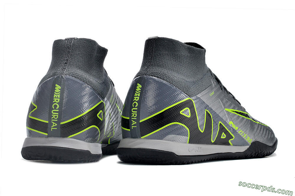 Nike Air Zoom Mercurial Superfly 9 Elite IC High-Tops Football Shoes - Silver/Grey/Black/Green 6