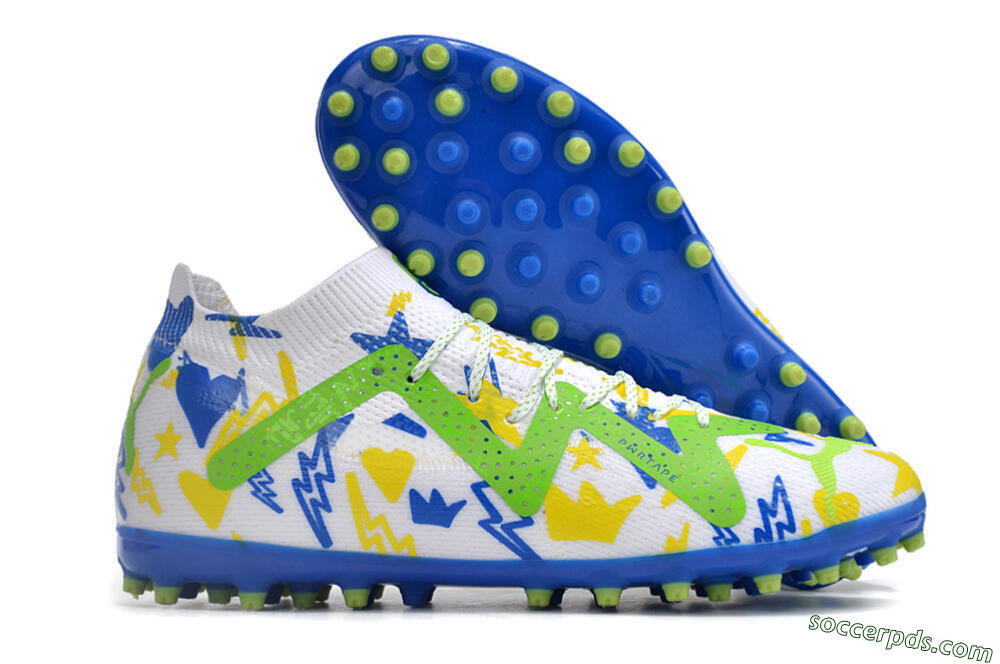 Puma Future Ultimate MG Low-Tops Football Boots - White/Yellow/Blue 1