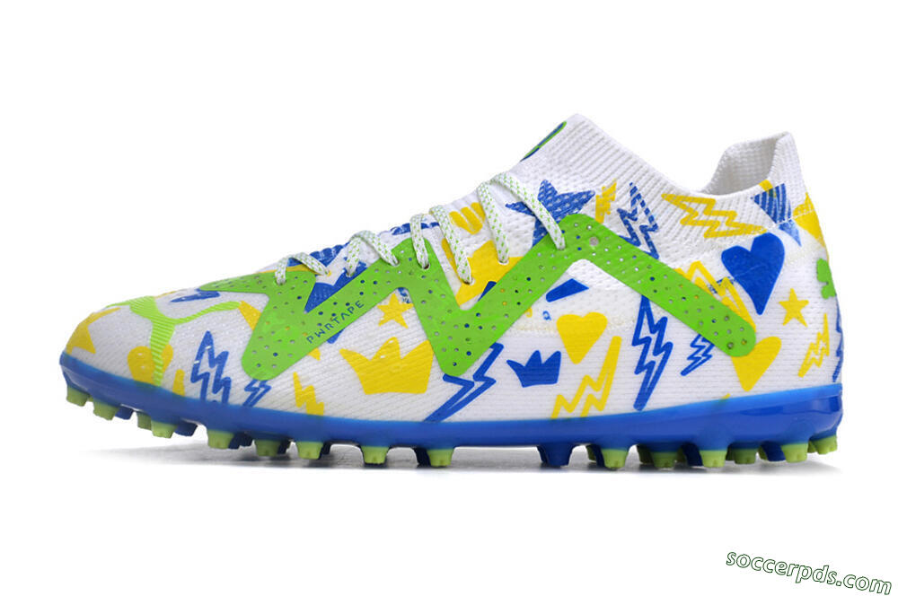 Puma Future Ultimate MG Low-Tops Football Boots - White/Yellow/Blue 2
