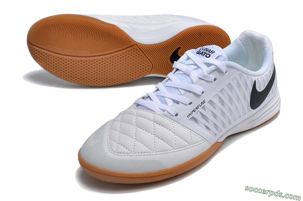 Nike Lunar Gato 2 IC Low-Tops Football Shoes - White/Black/Brown 3