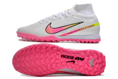 Nike Air Zoom Mercurial Superfly 9 Elite TF High-Tops Football Shoes - White/Pink/Black/Green
