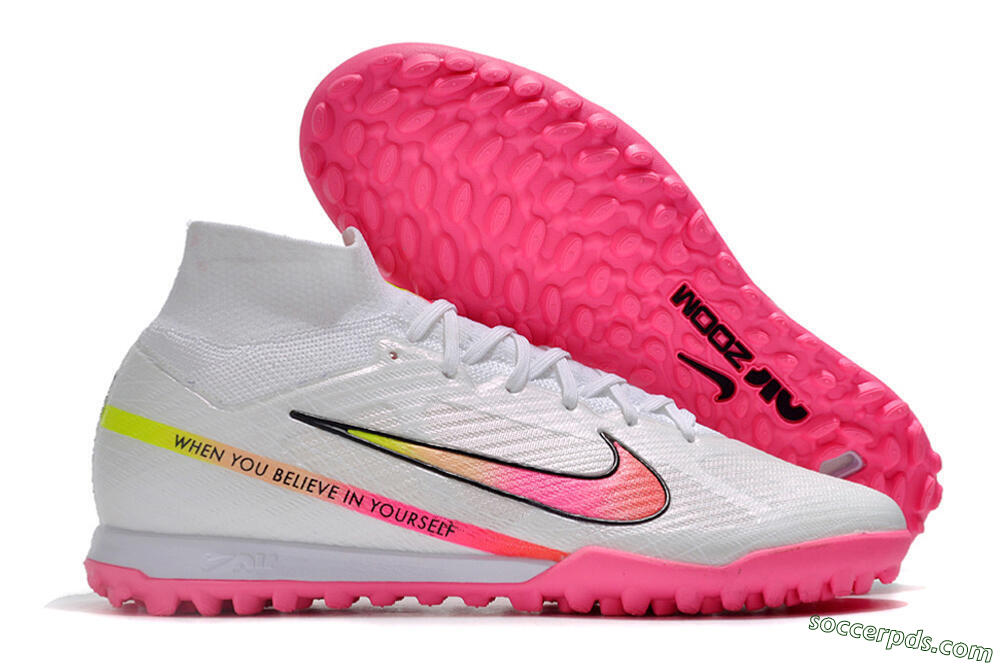 Nike Air Zoom Mercurial Superfly 9 Elite TF High-Tops Football Shoes - White/Pink/Black/Green 1