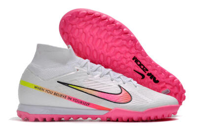 Nike Air Zoom Mercurial Superfly 9 Elite TF High-Tops Football Shoes - White/Pink/Black/Green