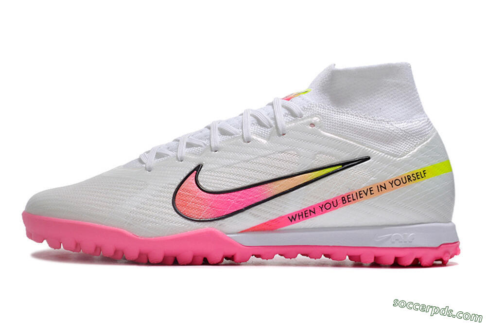 Nike Air Zoom Mercurial Superfly 9 Elite TF High-Tops Football Shoes - White/Pink/Black/Green 2