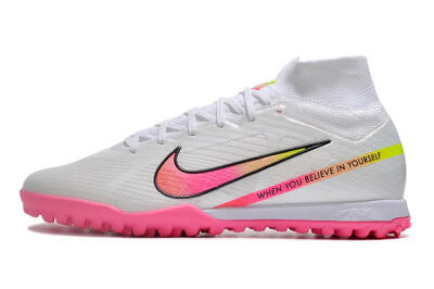 Nike Air Zoom Mercurial Superfly 9 Elite TF High-Tops Football Shoes - White/Pink/Black/Green