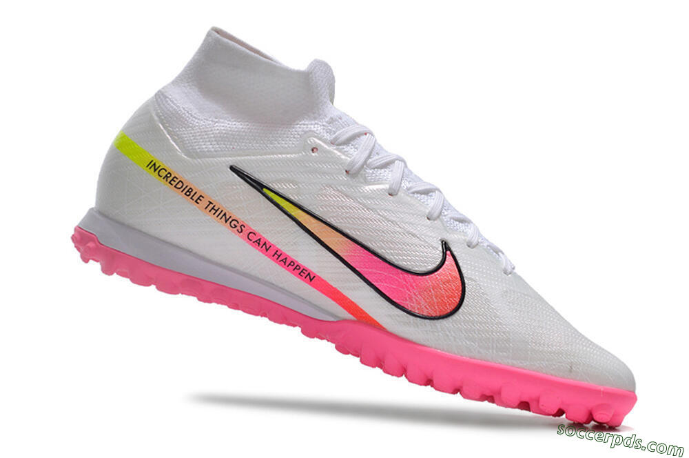 Nike Air Zoom Mercurial Superfly 9 Elite TF High-Tops Football Shoes - White/Pink/Black/Green 4