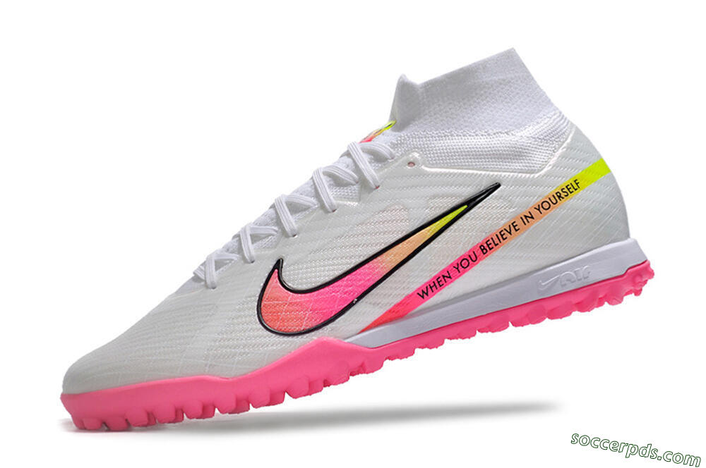 Nike Air Zoom Mercurial Superfly 9 Elite TF High-Tops Football Shoes - White/Pink/Black/Green 5
