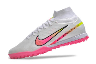 Nike Air Zoom Mercurial Superfly 9 Elite TF High-Tops Football Shoes - White/Pink/Black/Green
