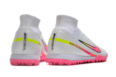 Nike Air Zoom Mercurial Superfly 9 Elite TF High-Tops Football Shoes - White/Pink/Black/Green